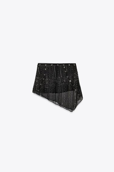 EMBROIDERED MINI SKIRT - Black by Zara - Image 4