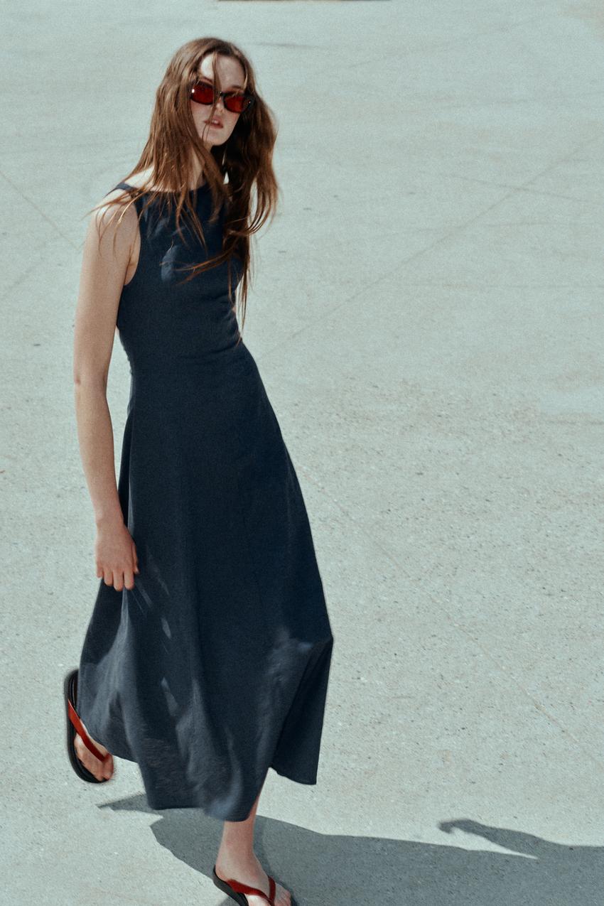 slim fit dress slacks Fitted Dress With Double Belt Sky Blue Zara Women's Inspired –  Styledup.co.uk main image 0