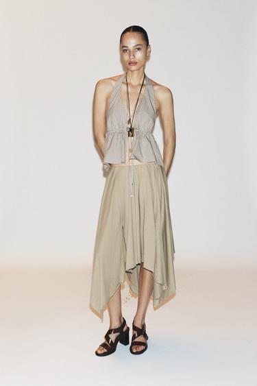 STRIPED POPLIN HALTER TOP - Brown / Green by Zara