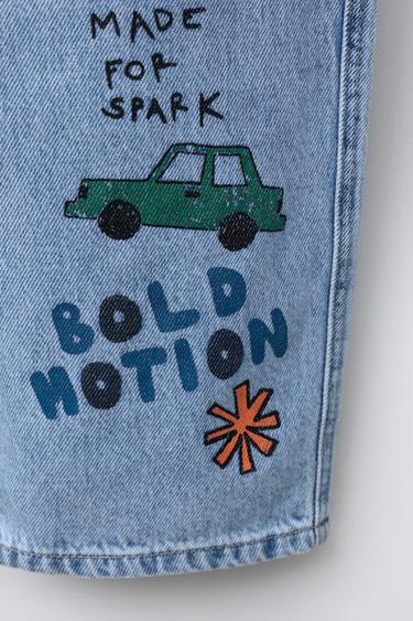 PRINTED TAPERED BAGGY JEANS - Light blue by Zara - Image 3