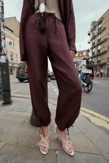 PANTALON BOUFFANT EN LIN - Aubergine de Zara - Image 1