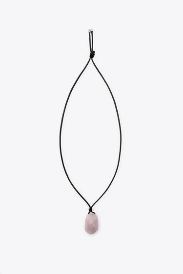 LEATHER CORD NECKLACE WITH STONE - Pale pink by Zara