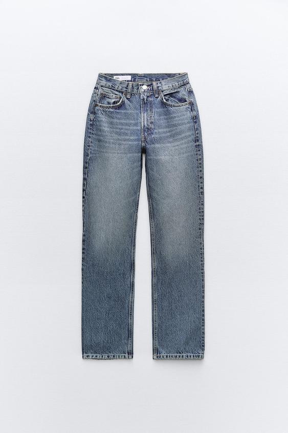 HIGH-RISE STRAIGHT-FIT TRF JEANS - Light blue