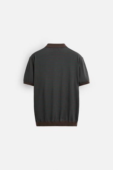 POLO EN MAILLE JACQUARD À RAYURES - Marron / Vert de Zara - Image 7