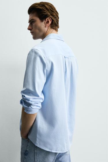 CHEMISE STRUCTURÉE EN TWILL - Bleu ciel de Zara - Image 5