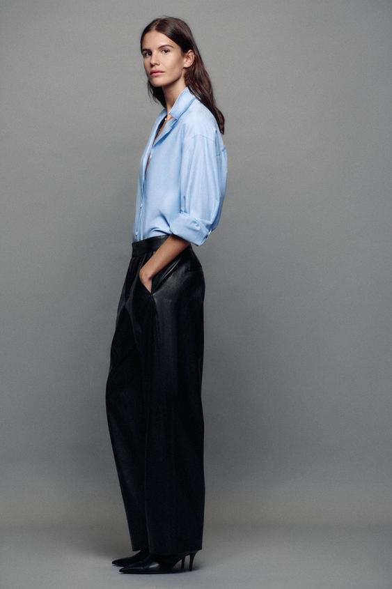 PANTALON BARREL MATIÈRE SYNTHÉTIQUE - Noir de Zara - Image 2