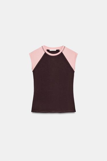 COTTON BLEND SLEEVELESS T-SHIRT - Wine by Zara - Image 0