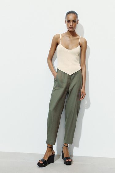 PANTALÓN JOGGER CON LINO - kaki-med de Zara - Imagen 0