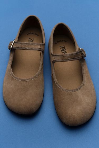 SKÓRZANE BALERINY BAREFOOT - Brązowy Zara