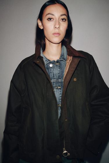 ZW COLLECTION CONTRAST COLLAR WAXED JACKET - Khaki by Zara - Image 1