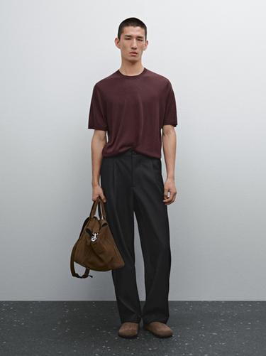 Jersey punto fino manga corta - Granate oscuro de Zara