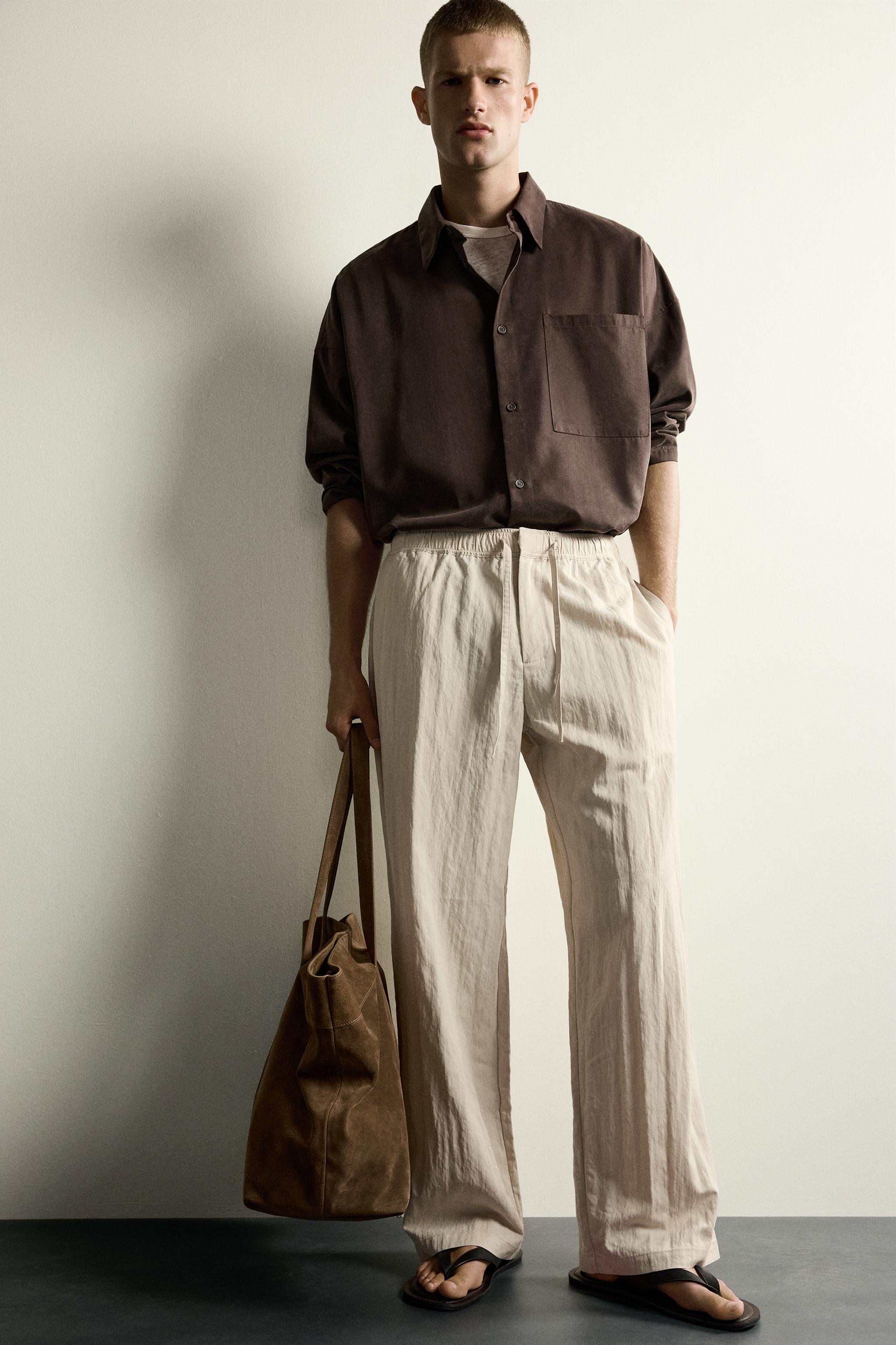 CRINKLED EFFECT TECHNICAL RELAXED FIT PANTS - Beige | ZARA United