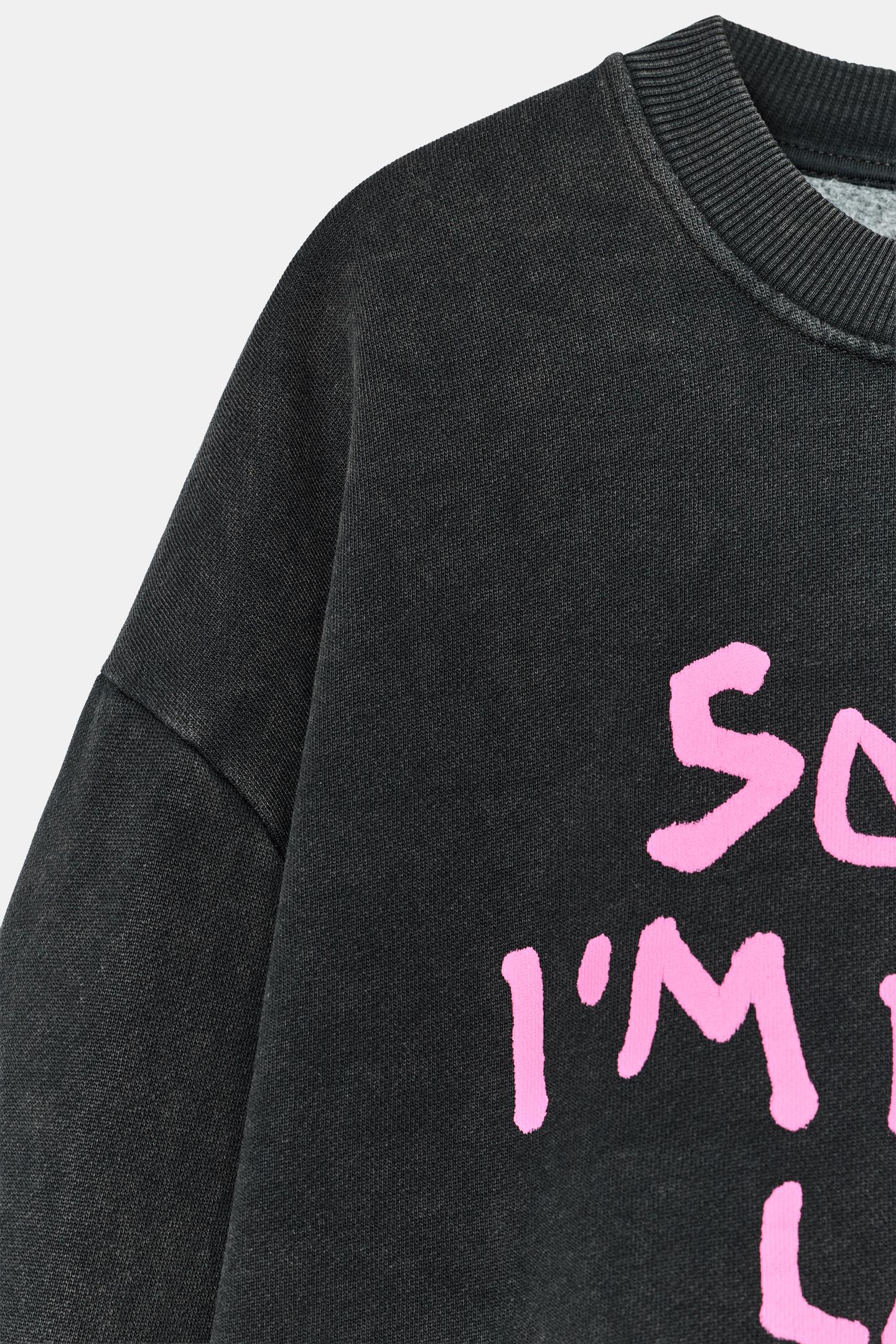 Женская толстовка Zara Washed Effect Text, цвет: Чёрный — фото 6