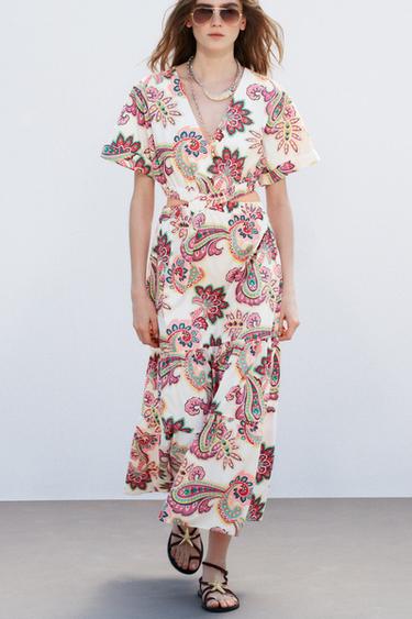 PRINTED POPLIN DRESS WITH CUT-OUT DETAIL - Multicoloured by Zara