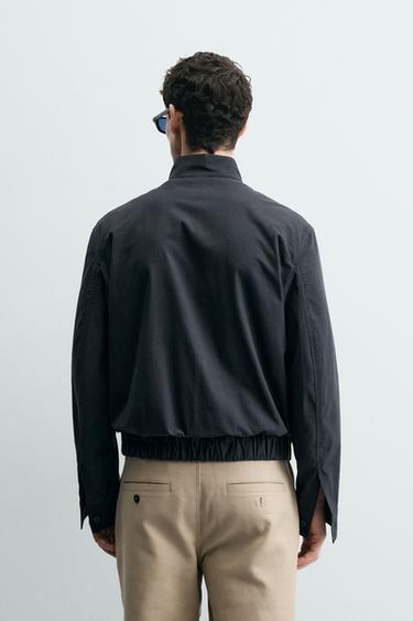 Zara PLAID REGULAR FIT BOMBER JACKET - Blue