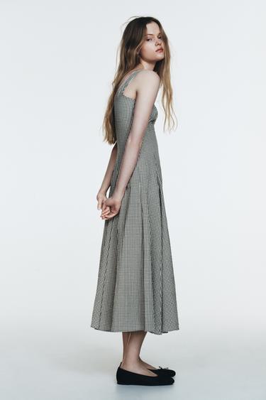 GINGHAM CHECK MIDI DRESS - White / Green by Zara