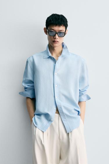 Zara 條紋垂墜感襯衫 - 淡藍色