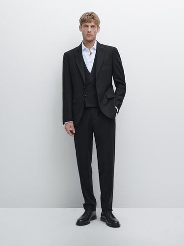Pantalon de costume en laine mélangée - Bleu marine de Zara - Image 0