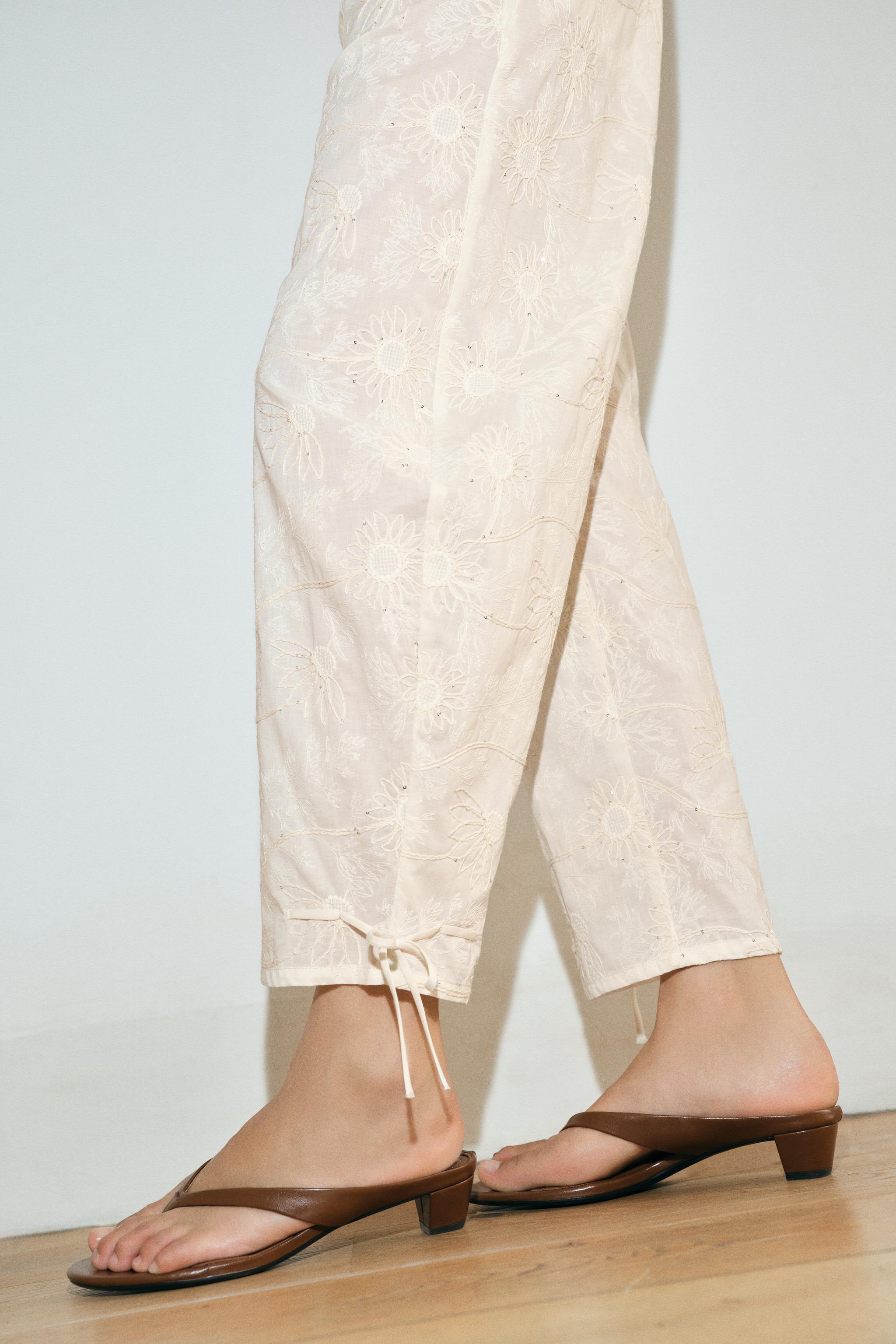 Женские брюки Zara SEQUIN EMBROIDERED BLOOMER PANTS — фото 4