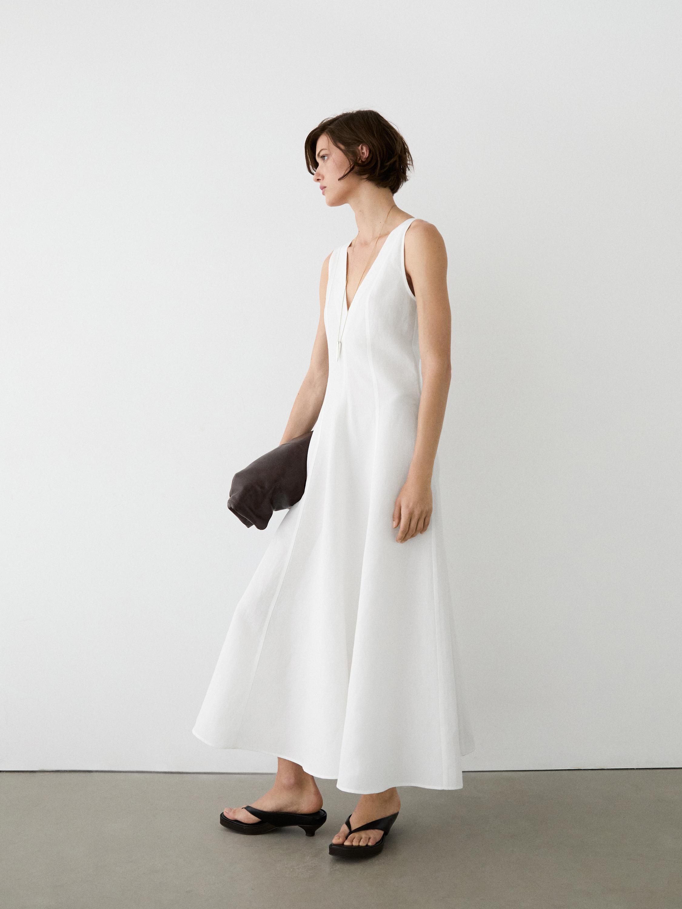 Flowing linen blend midi dress