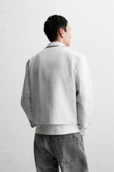 CROPPED FIT JACQUARD JACKET - Light grey by Zara - Image 2