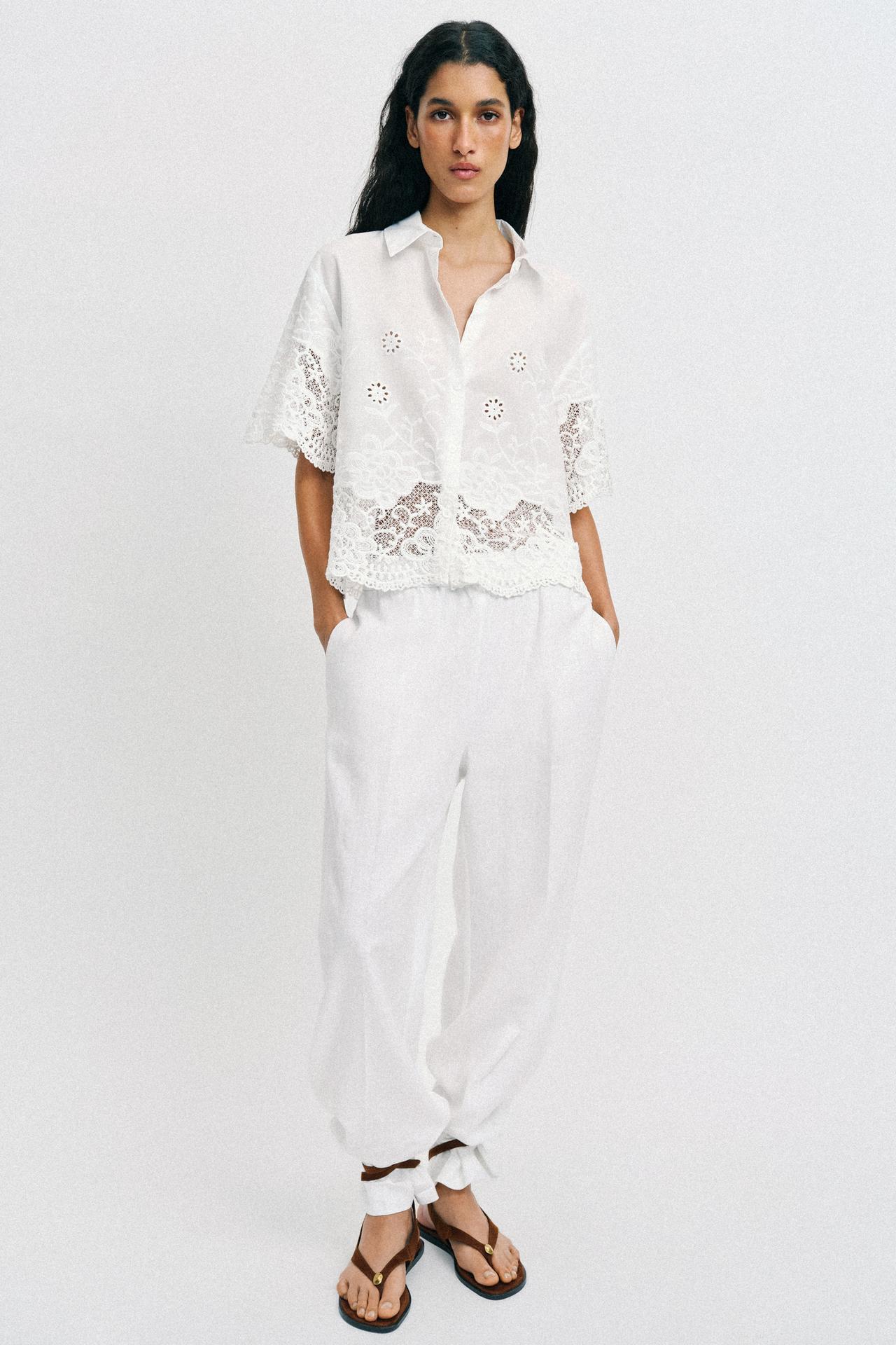 ZARA EMBROIDERED EYELET SHIRT