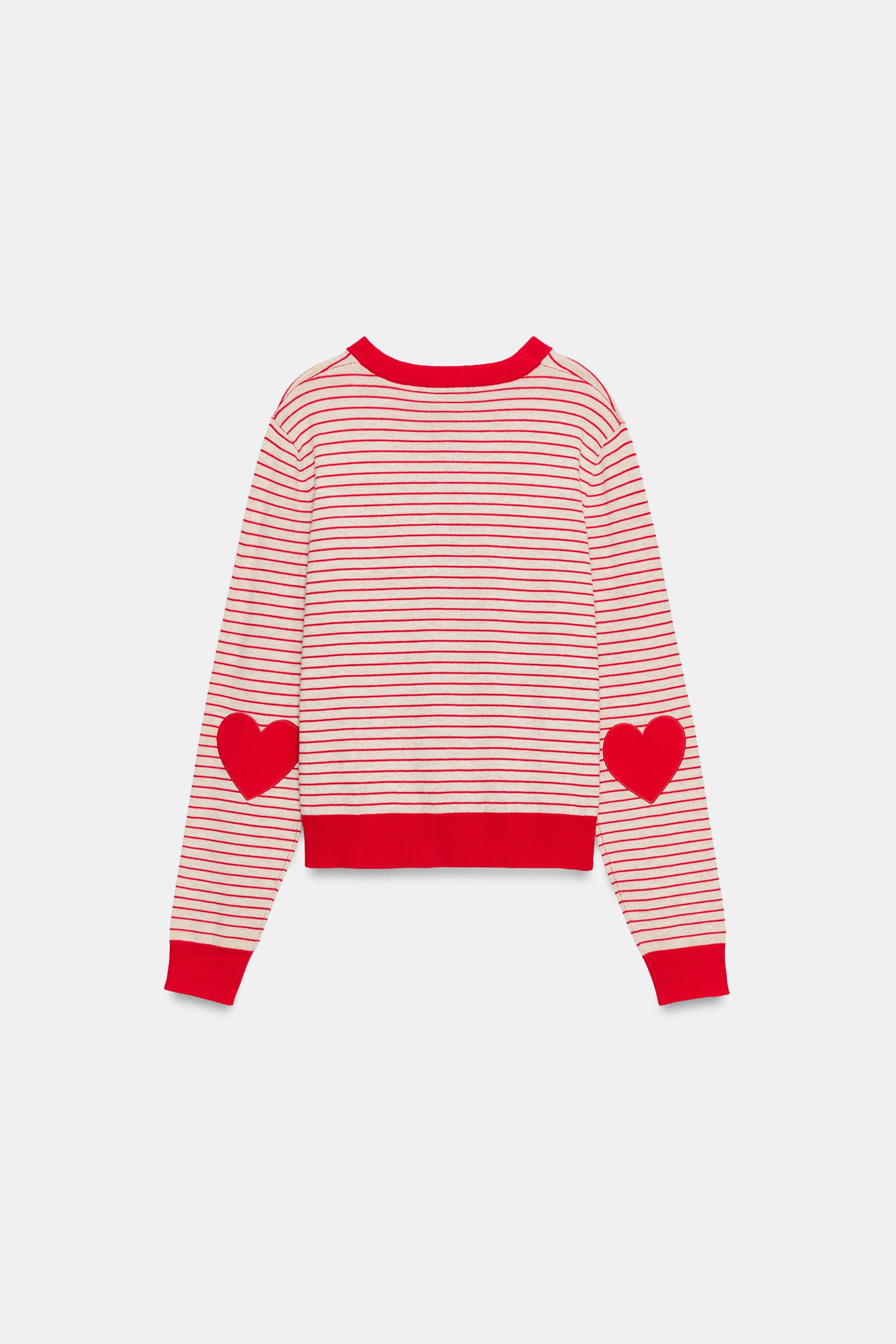 STRIPED HEART BUTTON CARDIGAN — Multicolored