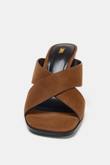 SPLIT SUEDE BLOCK HEEL SANDALS - Brown by Zara - Image 4