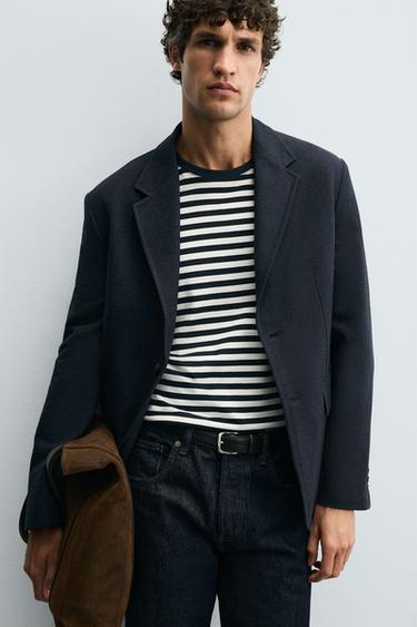 TEXTURED REGULAR FIT BLAZER - Navy blue by Zara