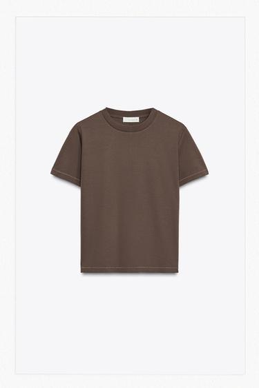 Zara 絲光棉 T 恤 - 棕色
