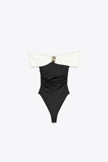 BODY BANDEAU POLIAMIDA - Negro / Blanco de Zara