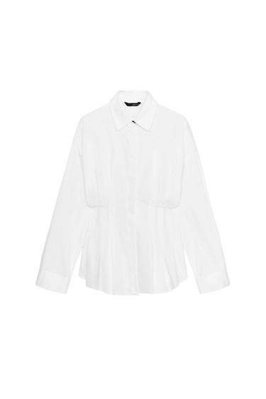 Zara PLEATED POPLIN SHIRT - White
