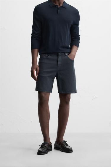 REGULAR FIT DENIM BERMUDA SHORTS - Navy blue by Zara