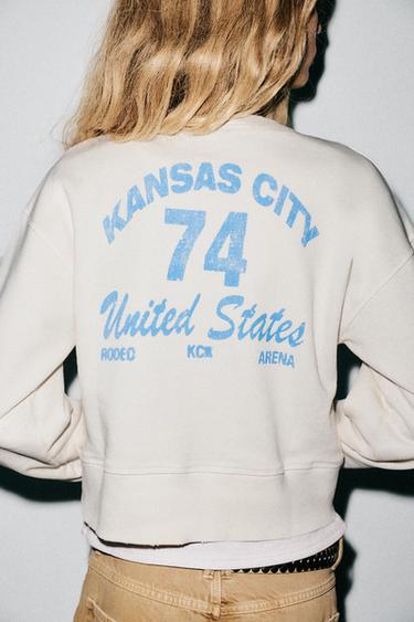 SLOGAN CROP SWEATSHIRT - Ecru by Zara - Image 3