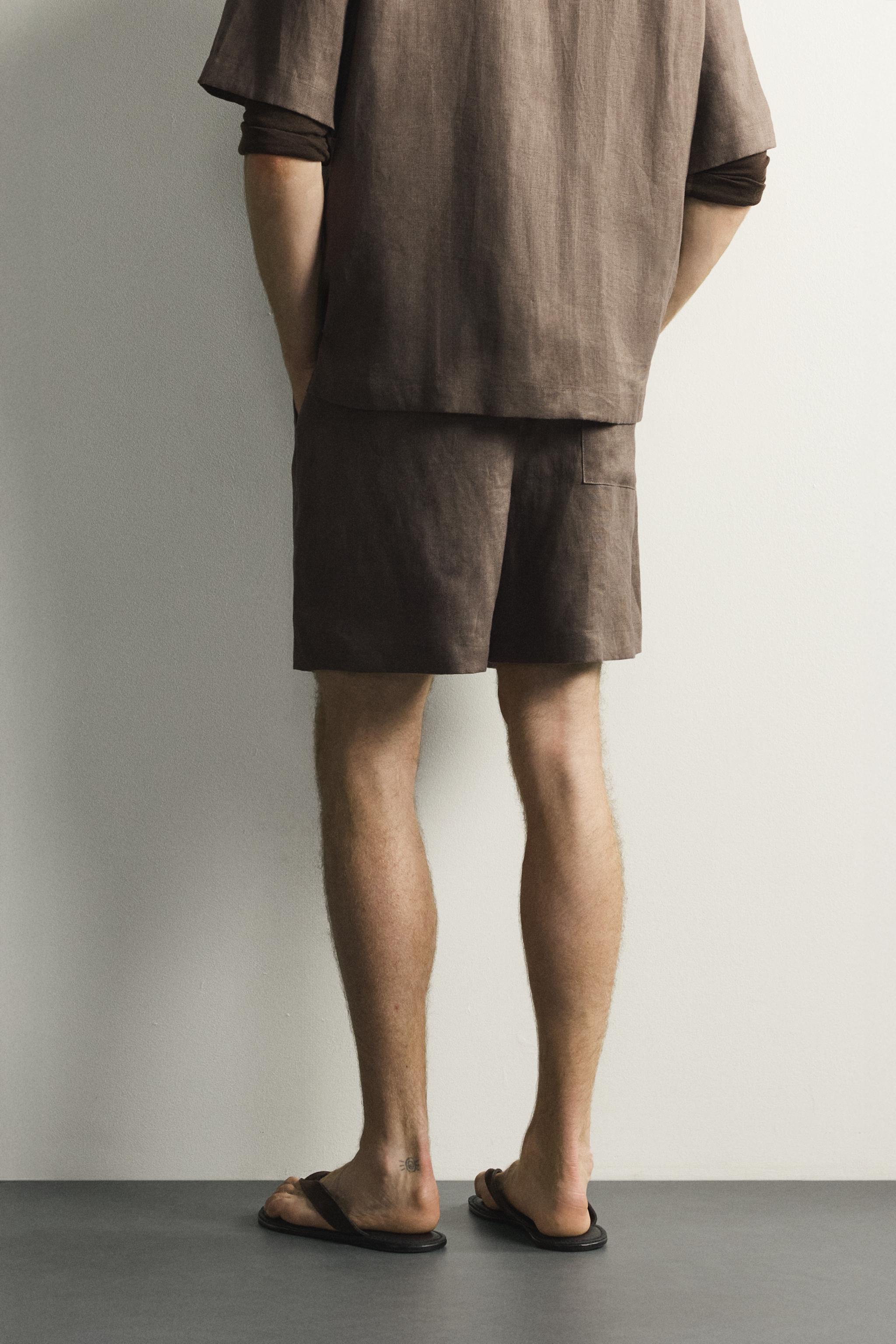 Zara %100 KETEN RELAXED FIT BERMUDA görsel 3