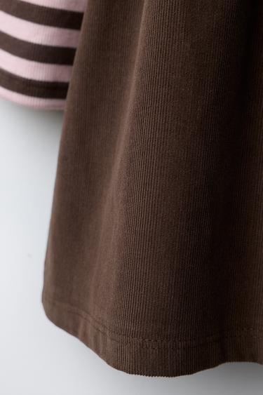 STRIPED NEEDLECORD DRESS WITH EMBROIDERY - Brown by Zara - Image 3
