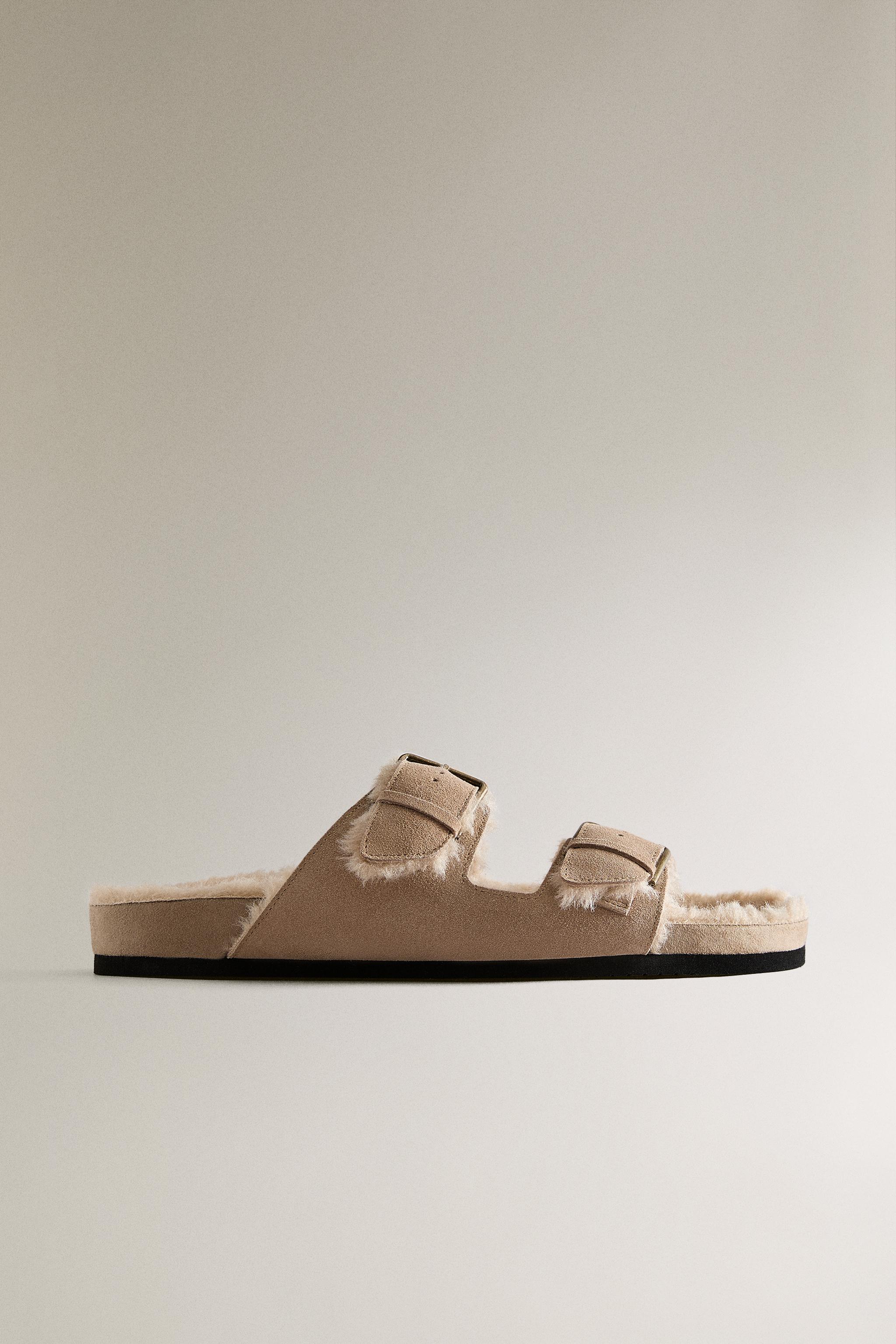 WARM SPLIT LEATHER DOUBLE BUCKLE SANDALS