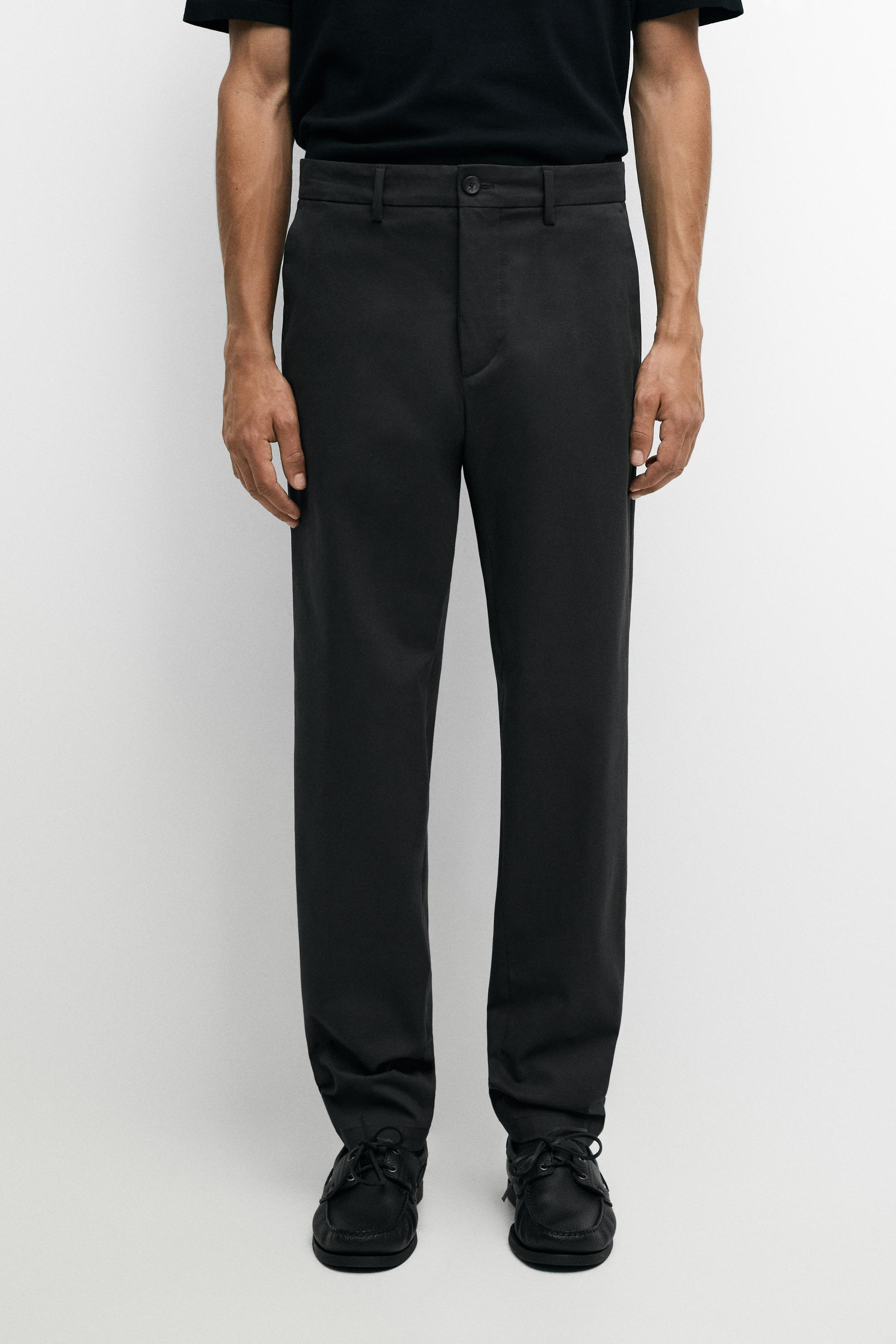 Cotton blend slim fit pants — Gray