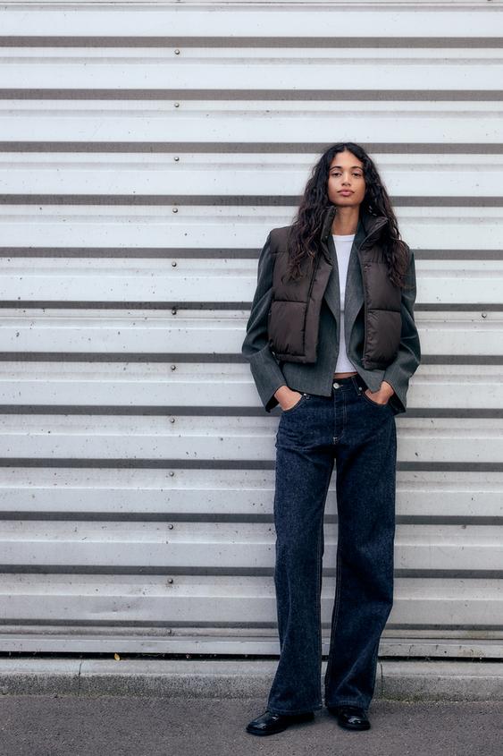 RUBBERISED CROPPED PUFFER GILET Dark brown ZARA Cambodia