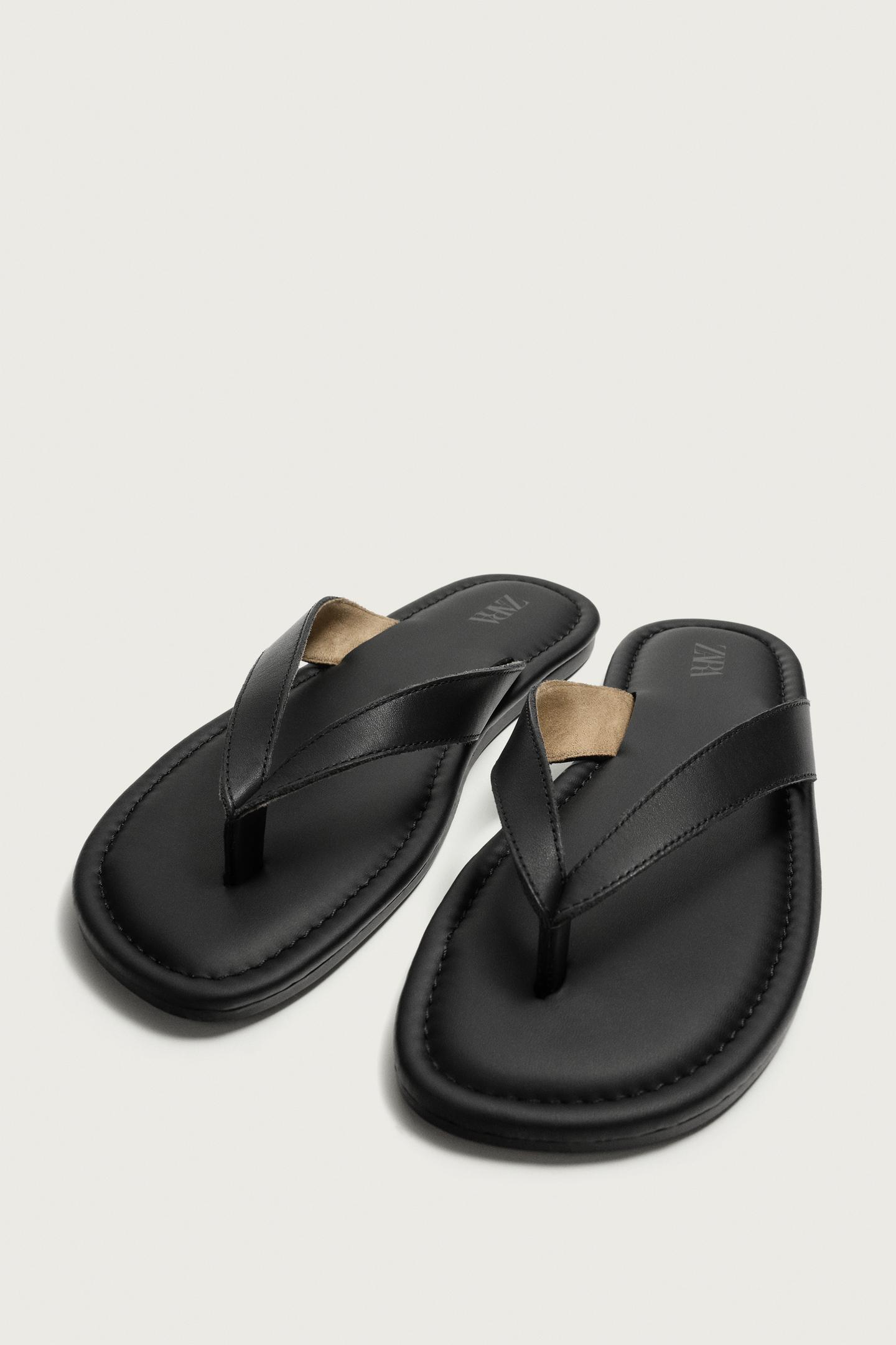 Мужские сандалии Zara Leather Strap, цвет: Чёрный — фото 4