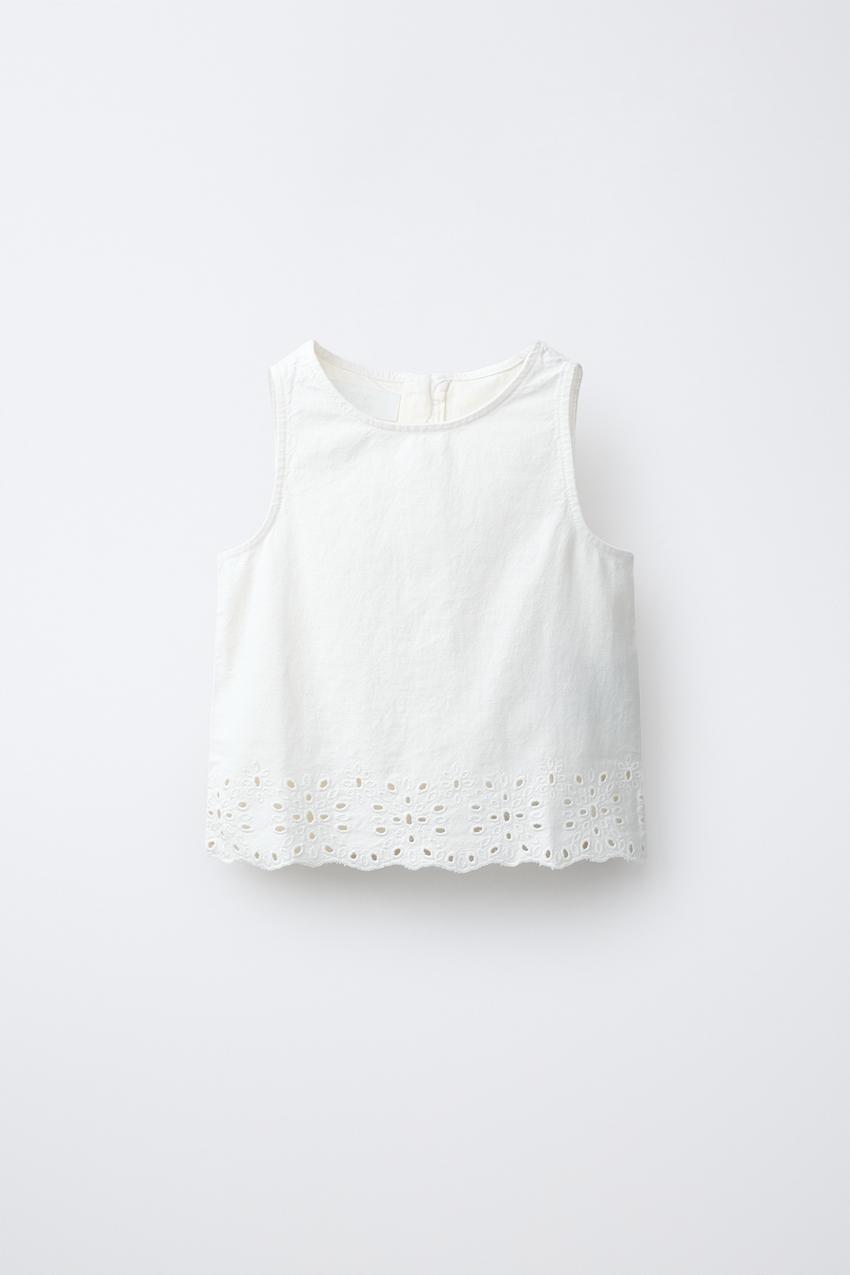 刺繍入りトップス - ホワイト | ZARA Japan / 日本