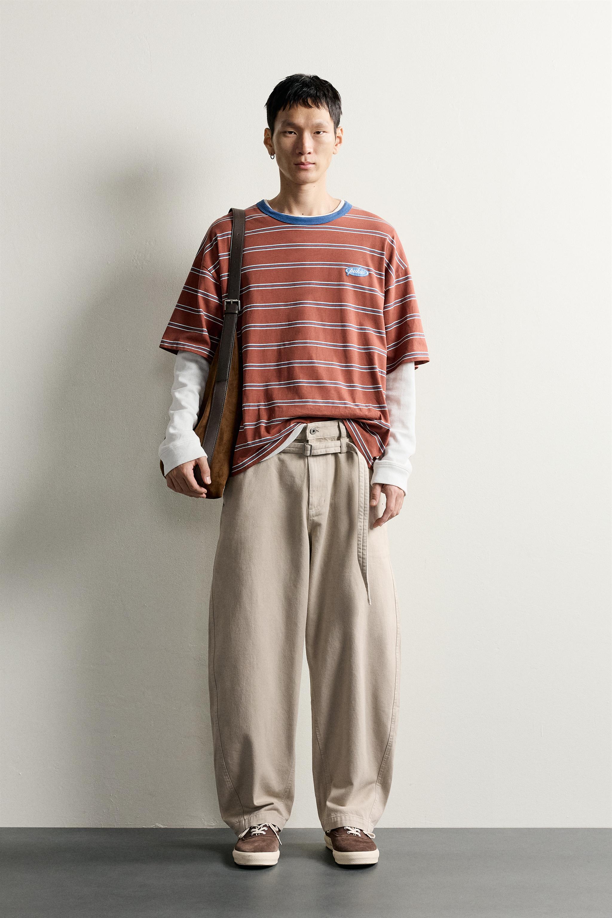 ベルト付きバレルフィットパンツ - グレー/ゴールデンブラウン | ZARA