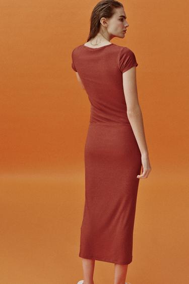 ROBE LONGUE À MANCHES COURTES - Orange de Zara - Image 5