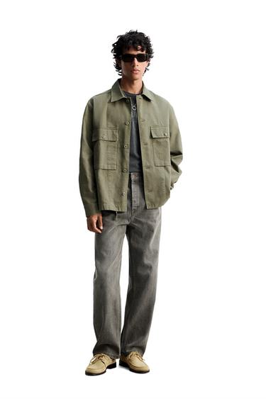 WASHED CANVAS OVERSHIRT - mid khaki by Zara - Image 0