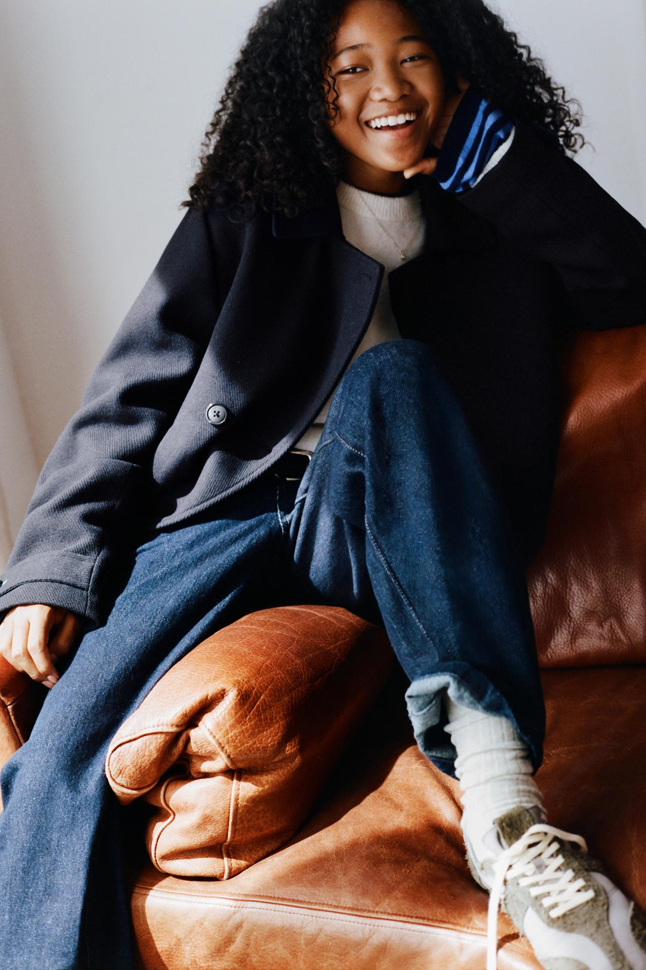 SHORT WOOL-BLEND COAT — Navy blue