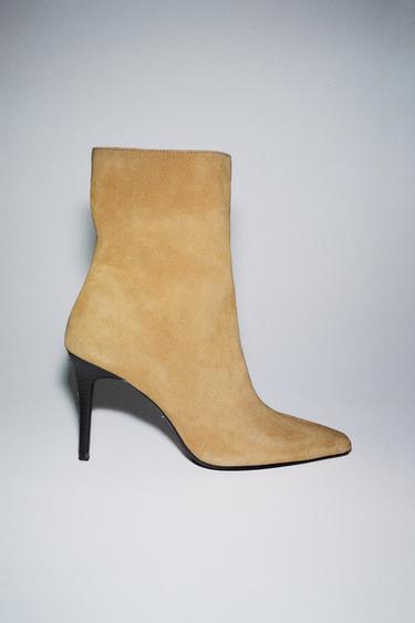 SPLIT SUEDE STILETTO HEEL ANKLE BOOTS - Beige by Zara