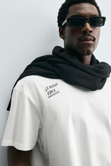 EMBROIDERED SLOGAN T-SHIRT - White by Zara - Image 4