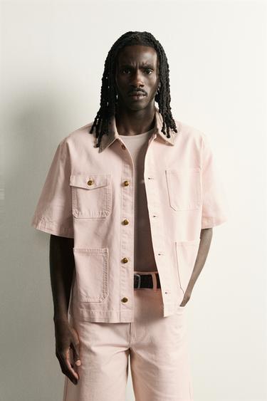 CONTRAST COLLAR SHORT SLEEVE OVERSHIRT - Pink by Zara