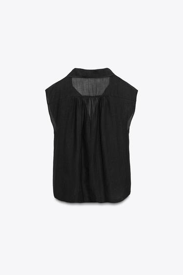 RAMIE BLEND SHIRT WITH PINTUCKS ZW COLLECTION - Black by Zara - Image 6