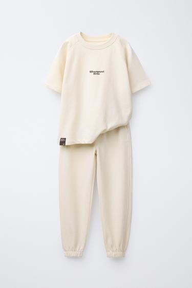 SLOGAN T-SHIRT AND JOGGERS SET - Ecru by Zara